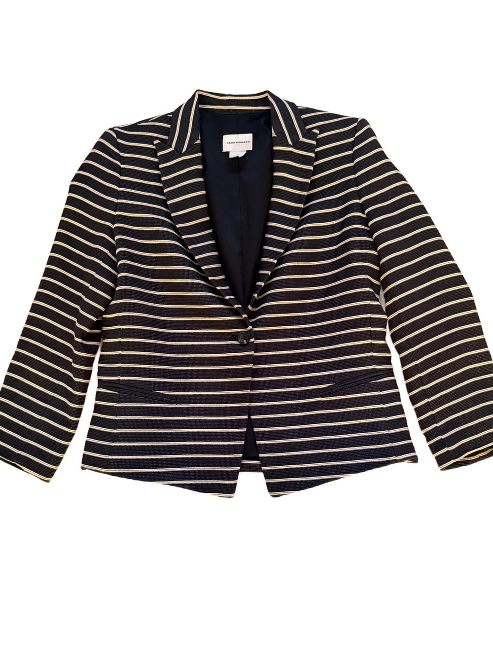Club Monaco Beck Textured Fitted Stripe Blazer Jacket Size 4 Black Beige EUC